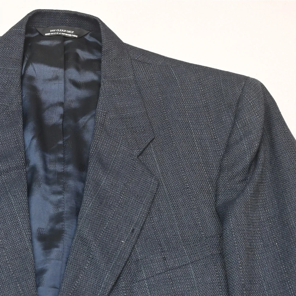 Vtg USA Made 48L 42x32 Blue Blanketweave Wool Mens Jacket Pants Suit